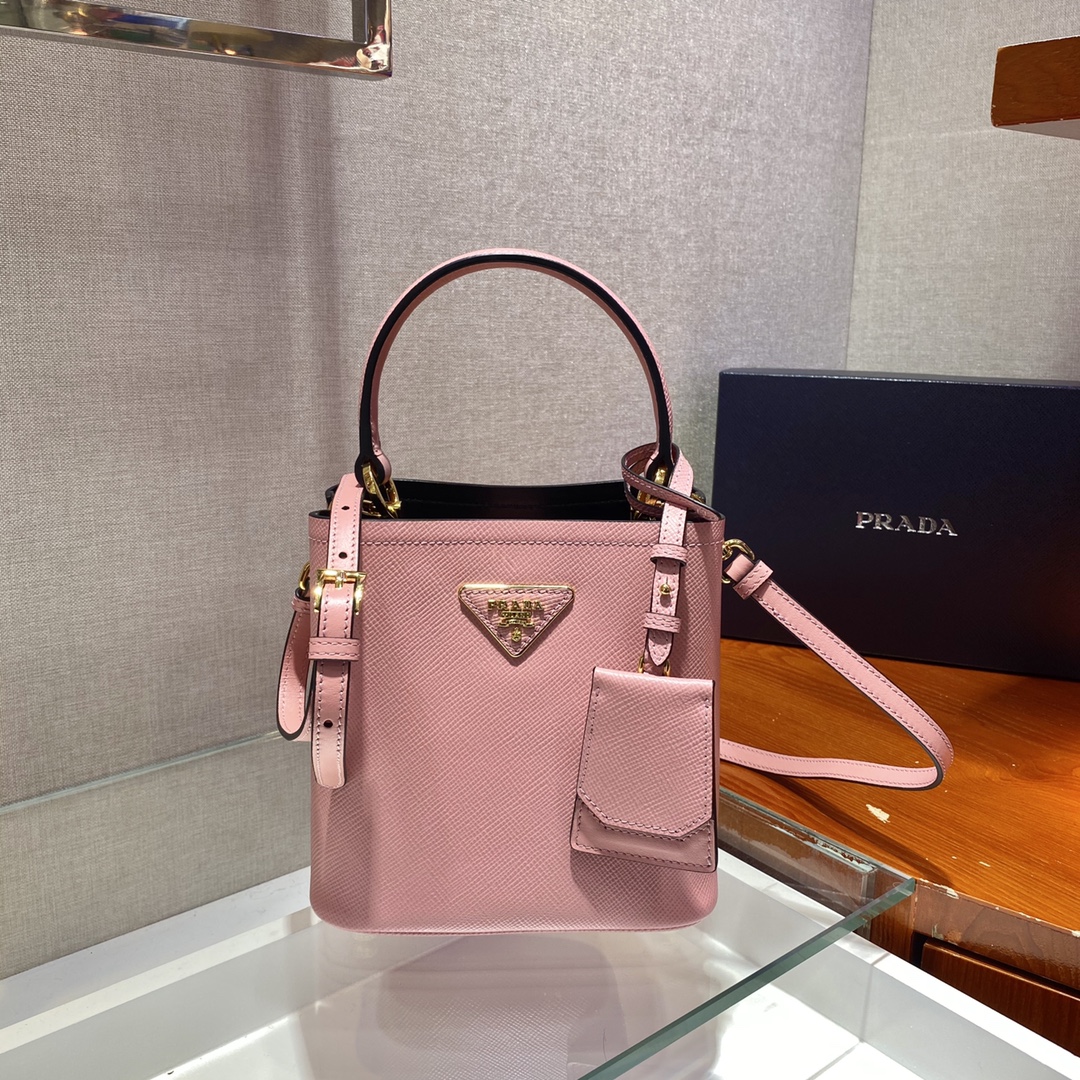 Prada Small Saffiano Leather Panier Bag Pink/Black 1BA217